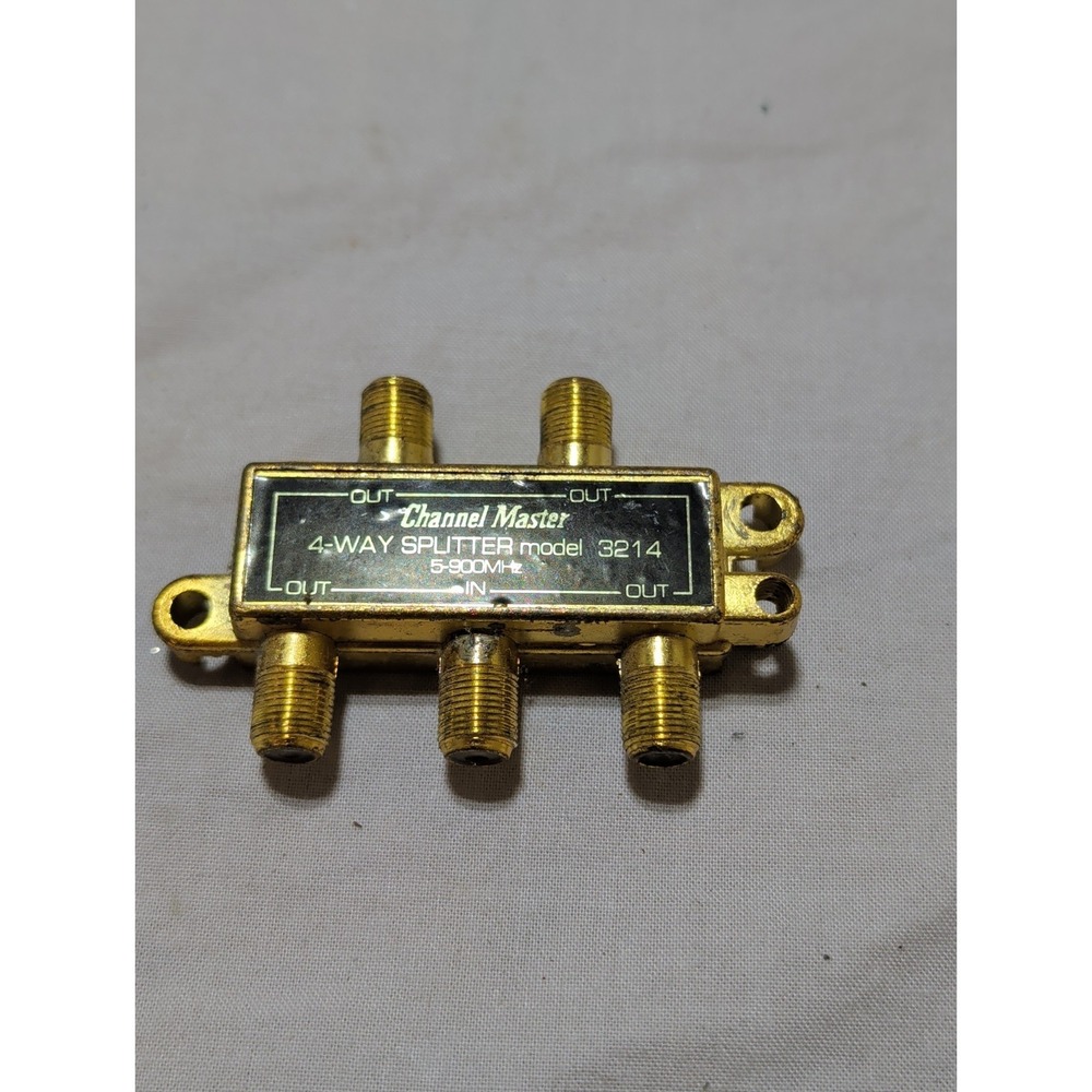 Vintage Channel Master 3214 4-Way Coaxial Splitter 5-900 MHz Gold Tone Coupler